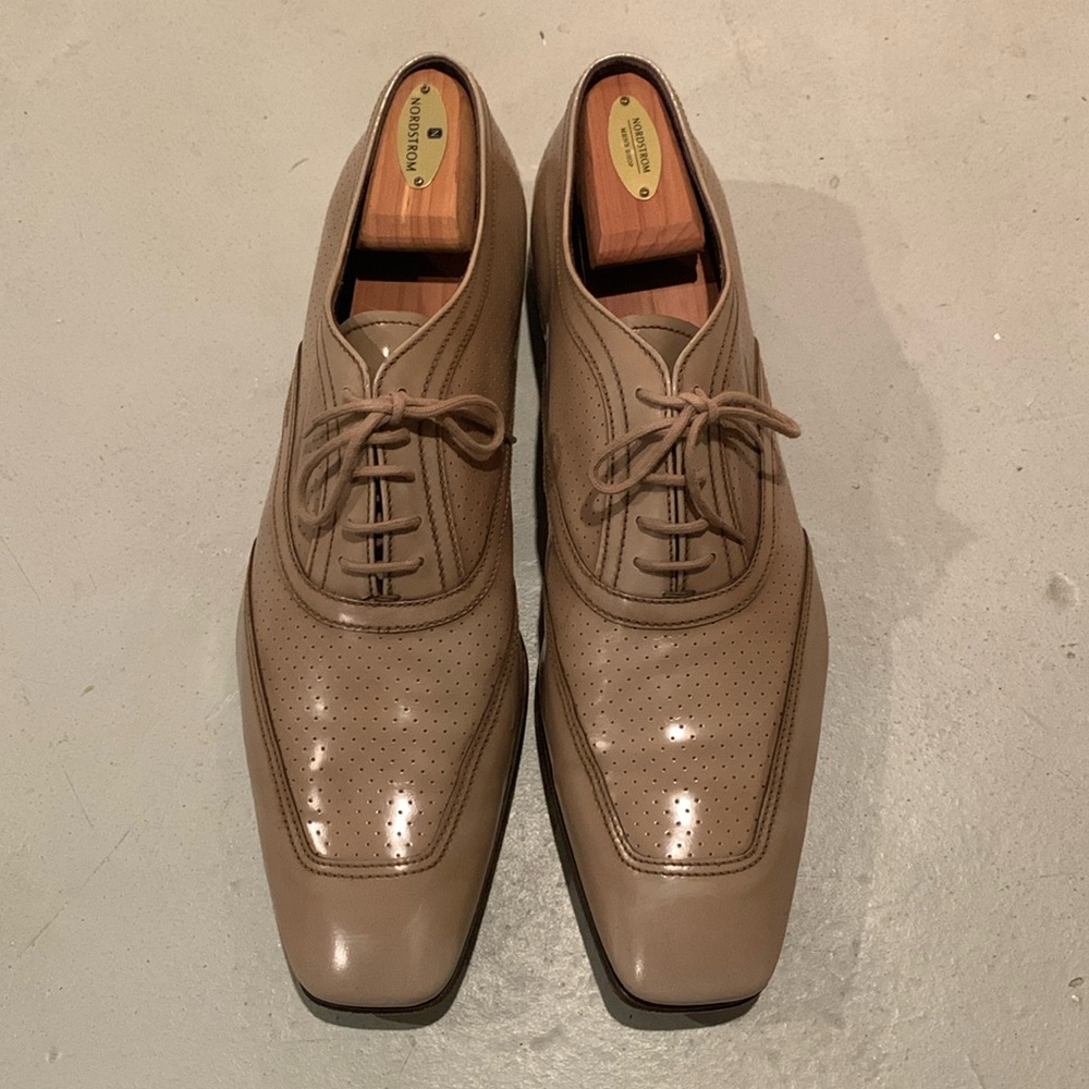 Prada cream perforated leather dress shoes